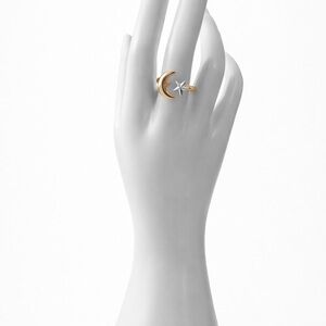 Stainless Steel Adjustable Crescent Moon and Star Ring | Two Tone